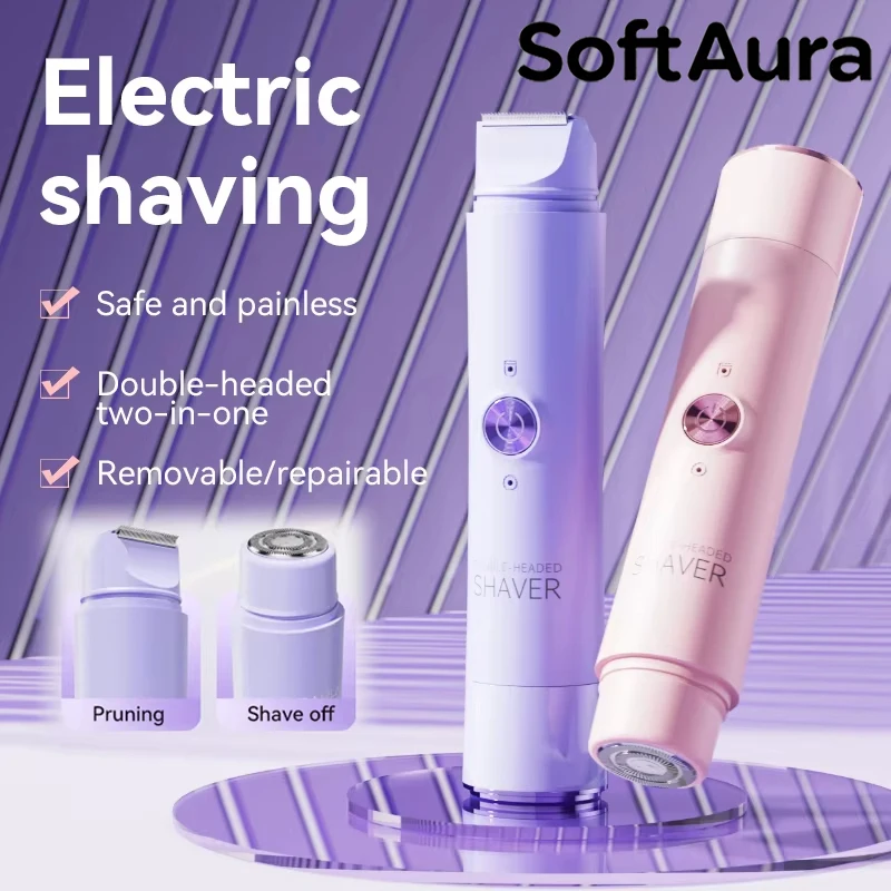

SoftAura Portable Dual-Head Women's Shaver, Essential Grooming Tool for Men and Women, Type-C Rechargeable