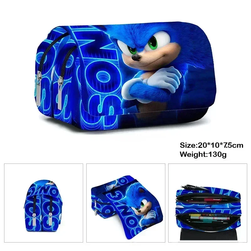 3D New SONIC Cartoon Double-layer Pencil Bag Boys and Girls Elementary and Middle School Students Stationery Box Birthday Gift