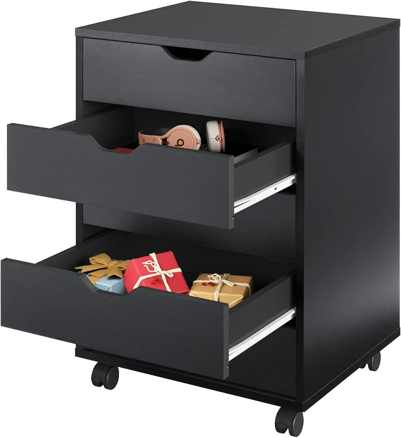 

5-Drawer Chest Wood Storage Dresser File Cabinet with Wheels Black MULTIPLE OCCASIONS SELECTED MATERIAL