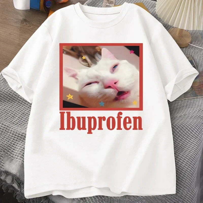 Ibuprofen Cat Meme Tshirt Funny Cat Graphic Tee Cute Cat Lover T-Shirt Casual T Shirts Suitable for Women's Polyester Tops Tees