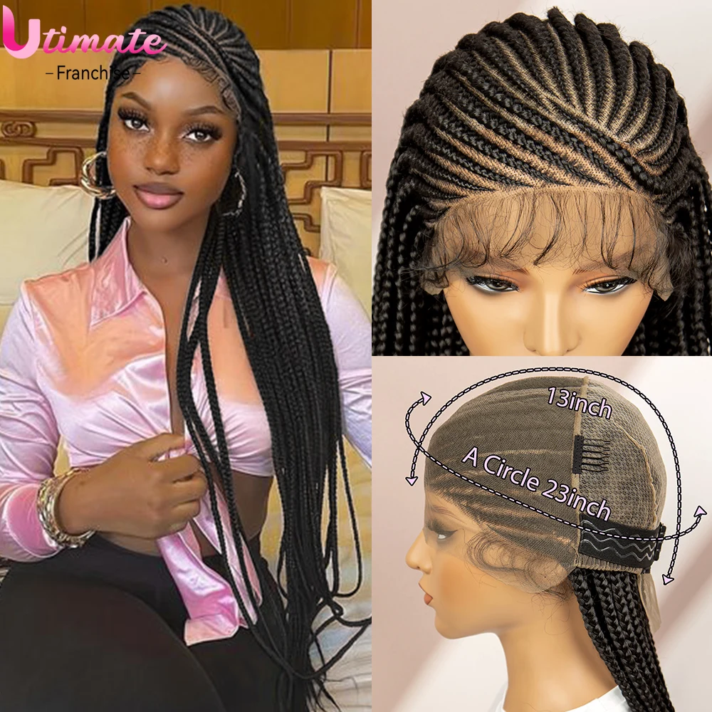 36 pollici sintetico pieno pizzo Cornrow box parrucche intrecciate parrucche sintetiche del merletto 360 pizzo Cornrow intrecciare le parrucche dei capelli con i capelli del bambino