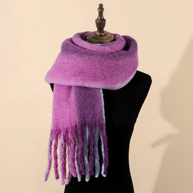 

Korean Style Thick Splicing Color Women Wrap Autumn Winter Warm Casual Scarf Female Chic Large Version Tassel Shawl Lady Muffler