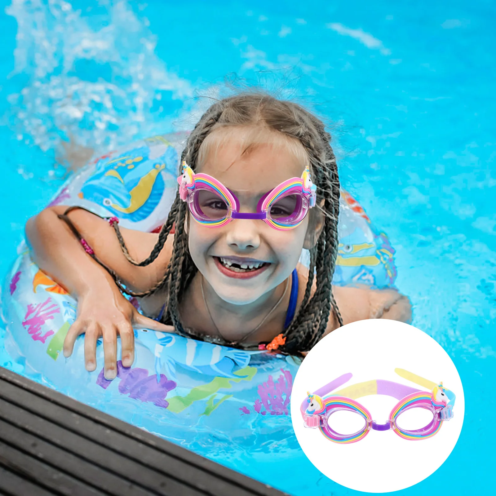 Gafas de natación para niños, gafas de agua antiniebla para piscina, graduadas para niños pequeños, unicornio bajo el agua, Playa Uv