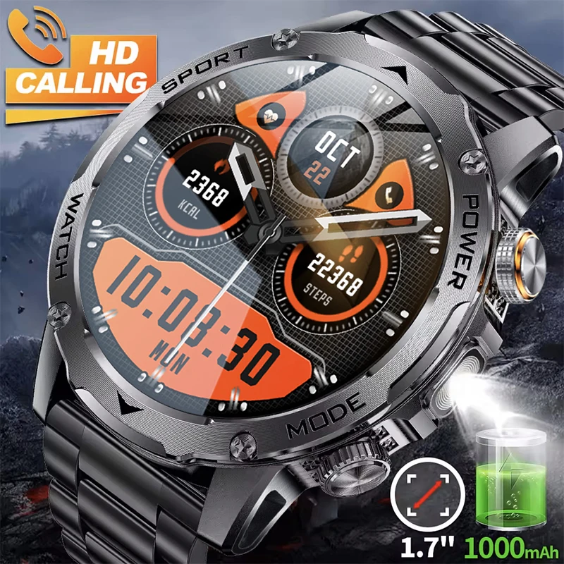 

Новинка 2023 года, GUHUAVMI, уличный военный фонарик, умные часы, 1,7 дюйма, AMOLED-экран, компас, 1000 мАч, IP68, водонепроницаемые, BT Call, умные часы