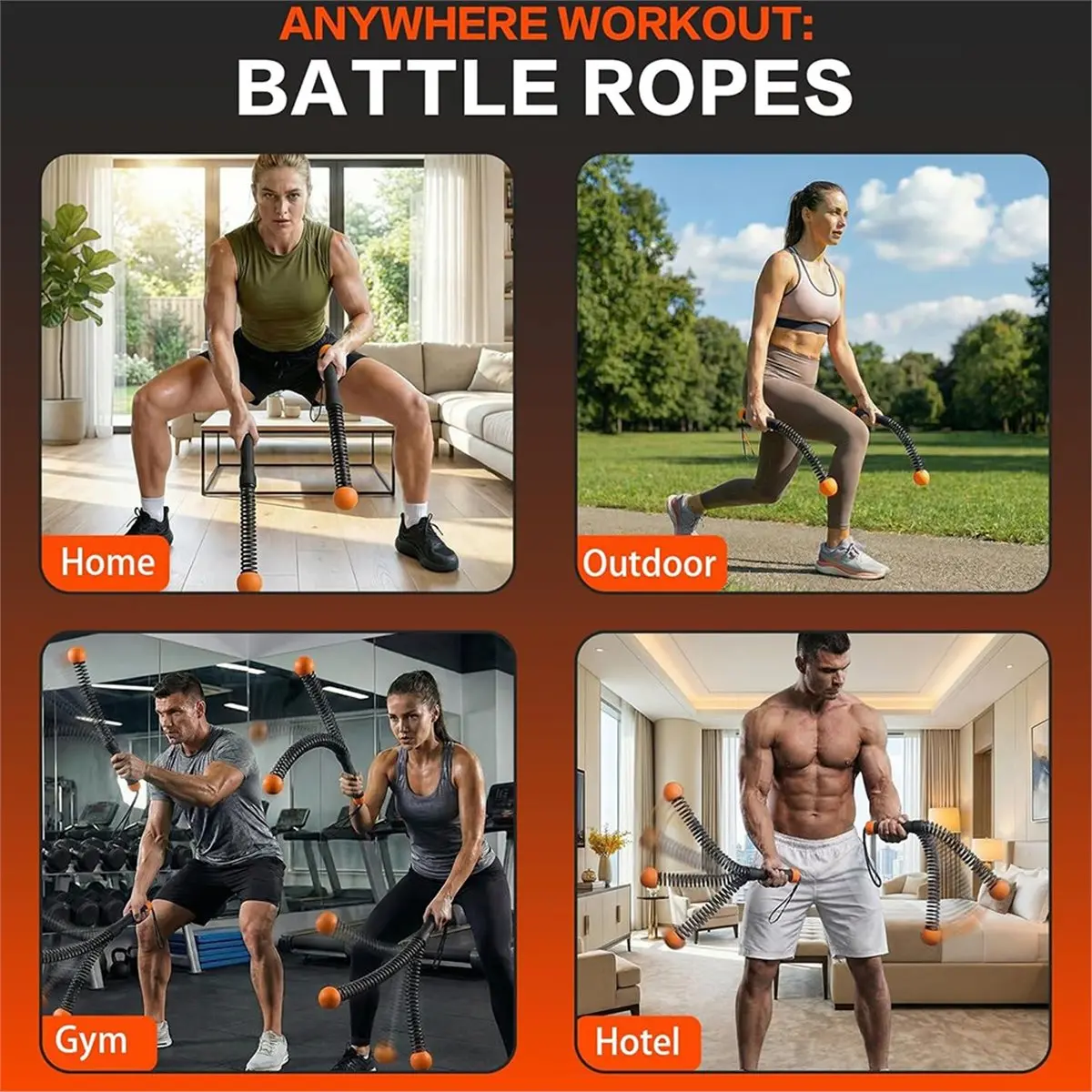 

PROMOTION~ Home Gym Cordless Battle Rope, Portable and Low-Impact Cardio Training Equipment