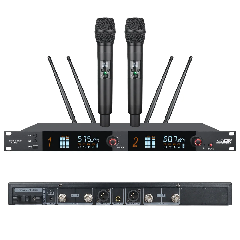 ShennDare HT5120 Беспроводной микрофон True Diversity Двухканальный ручной микрофон Сверхбольшое расстояние приема Аудиосистема для выступлений на сцене