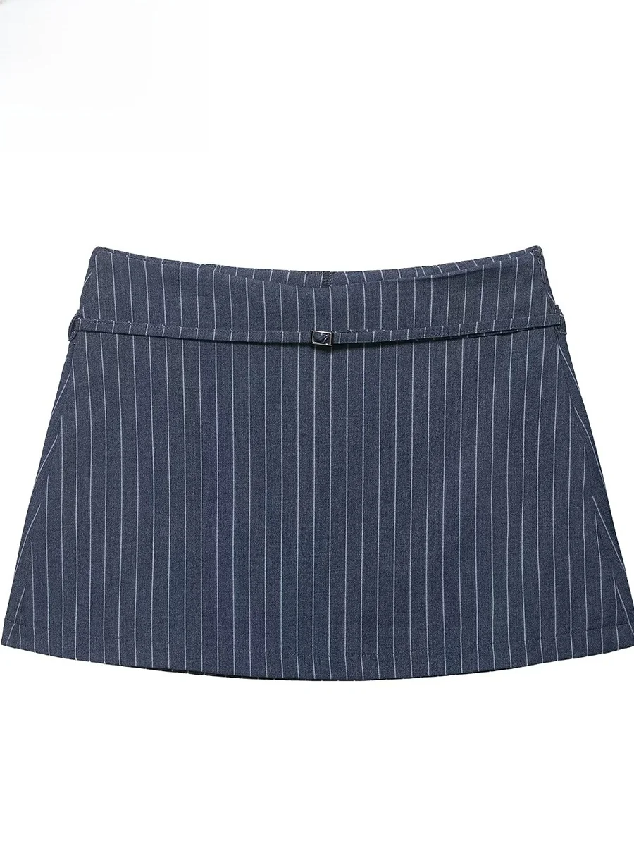

ZARK Spring Faion Trend Striped Belted Skirt Pants Women's Stand Fit A-Line Midi Skirt Polyester Fabric Iron-Free