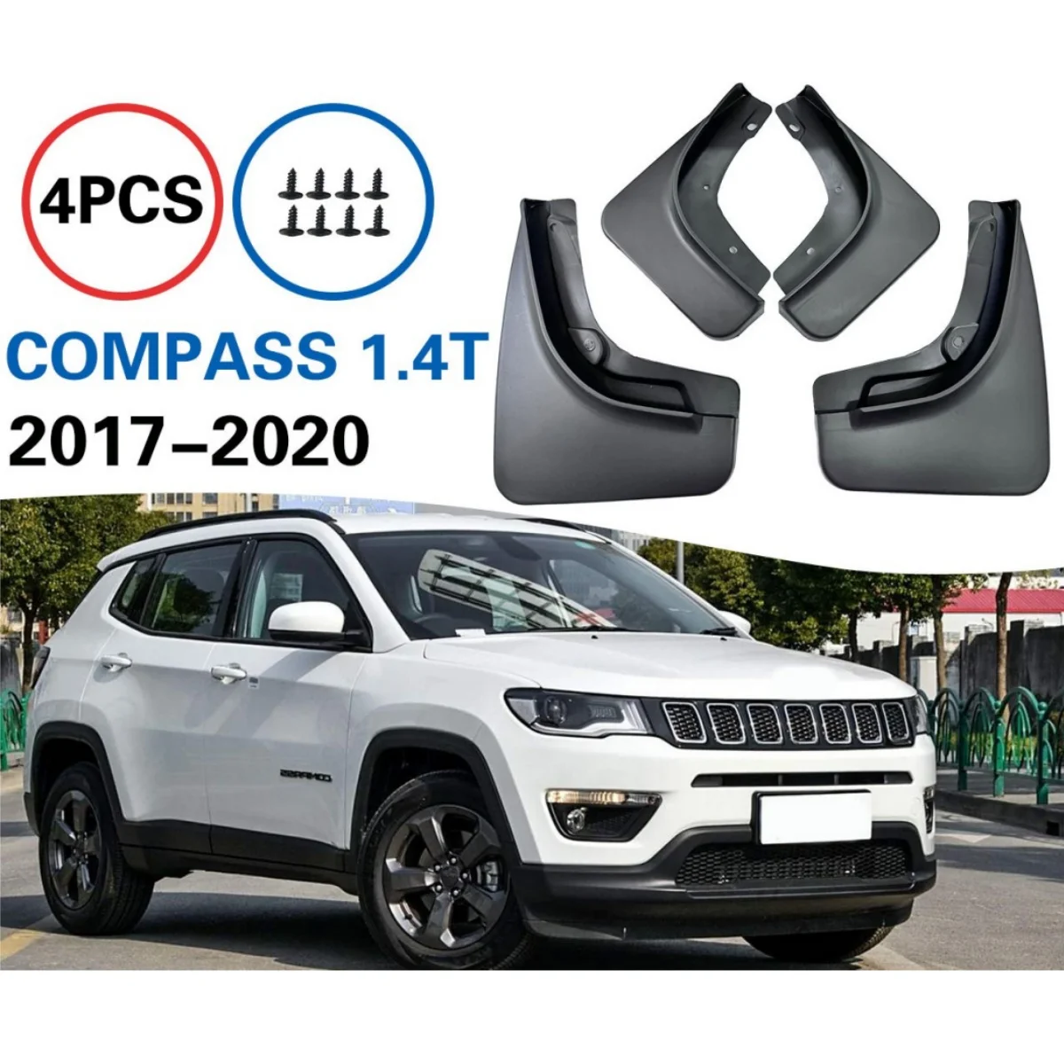 Fit For Compass 1.3T 1.4T 2.0L 2017 2018 - 2020 Anti-splash Front Rear 4Pcs Fender with Screw Splash Guards Mudflaps Protector