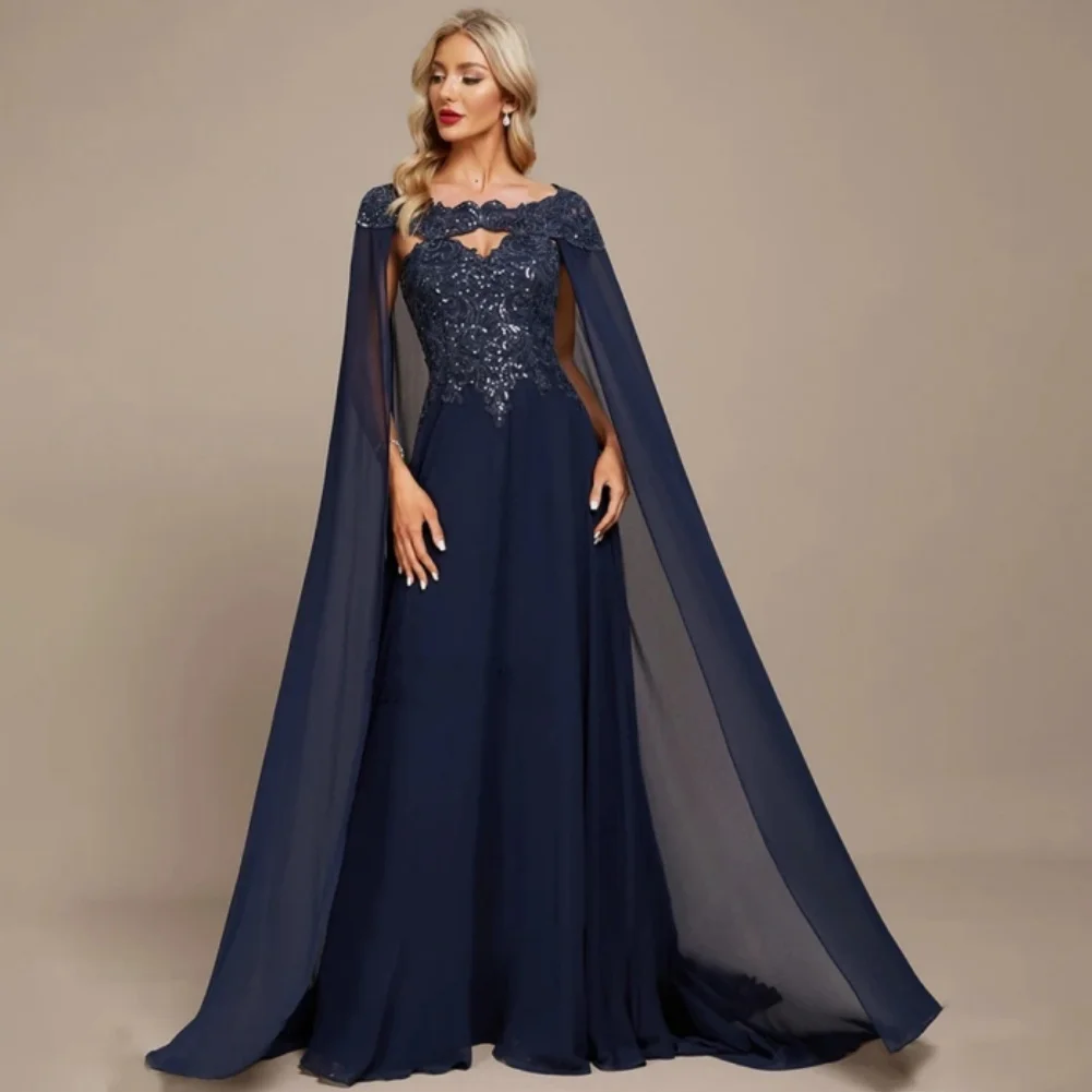 

Two Piece A-Line Mother of the Bride Dress Vintage Strapless Chiffon Lace Wedding Guest Dresses Applique Evening Gowns with Cape
