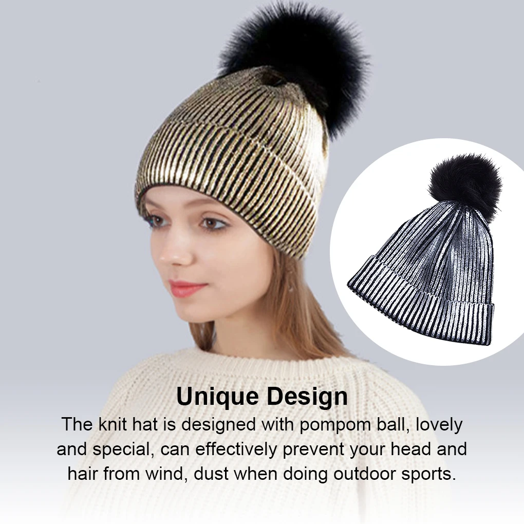 Winter Metallic Bling Knit Hip-hop Caps Hats Pompom Skullies Hairball