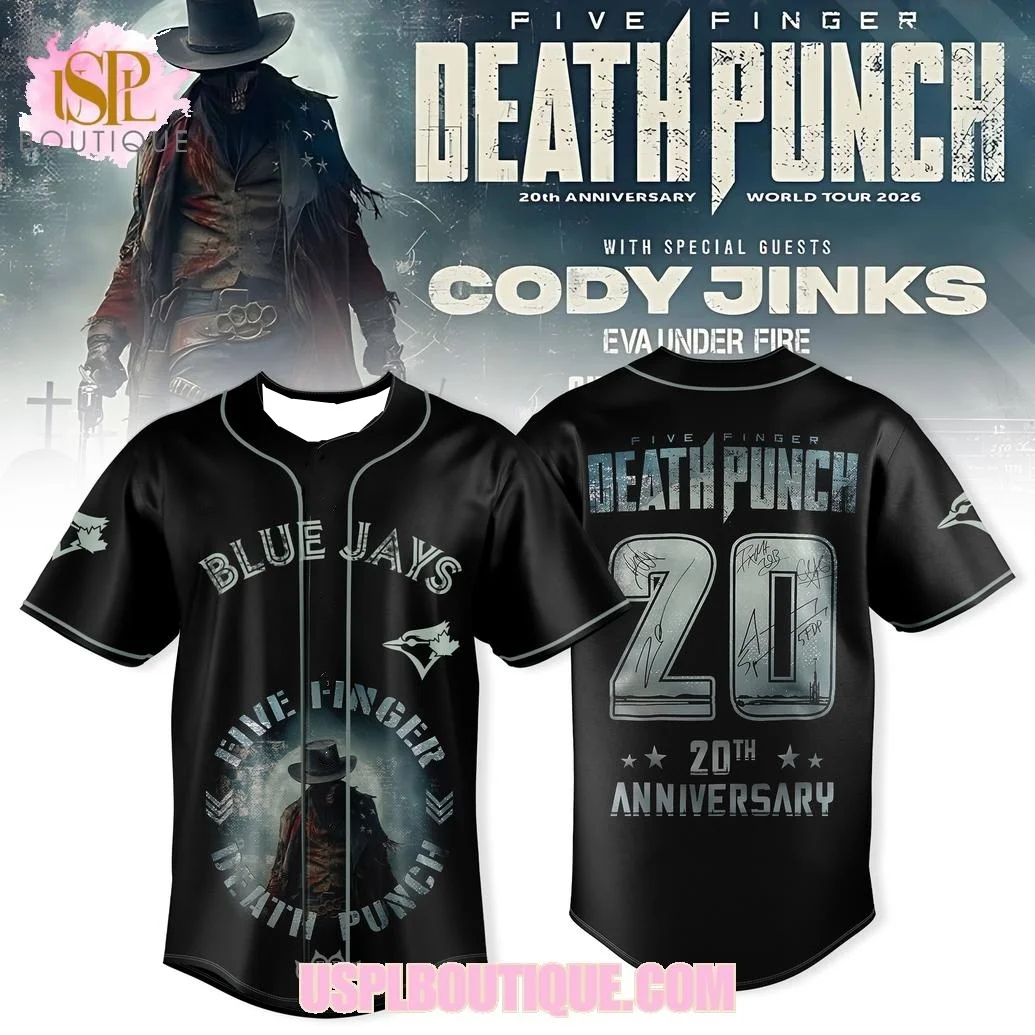 Camiseta de béisbol Five Finger Death Punch 20th Anniversary World Tour para hombre, camiseta extragrande adecuada para uso diario y de entrenamiento