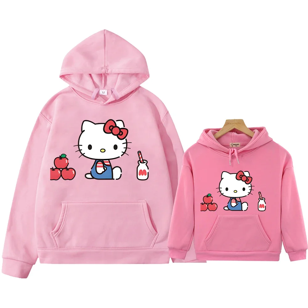 hello kitty hoodies sweatshirt Autumn Casual Family outfit y2k sudadera Fleece pullover mommy and daughter matching clothes