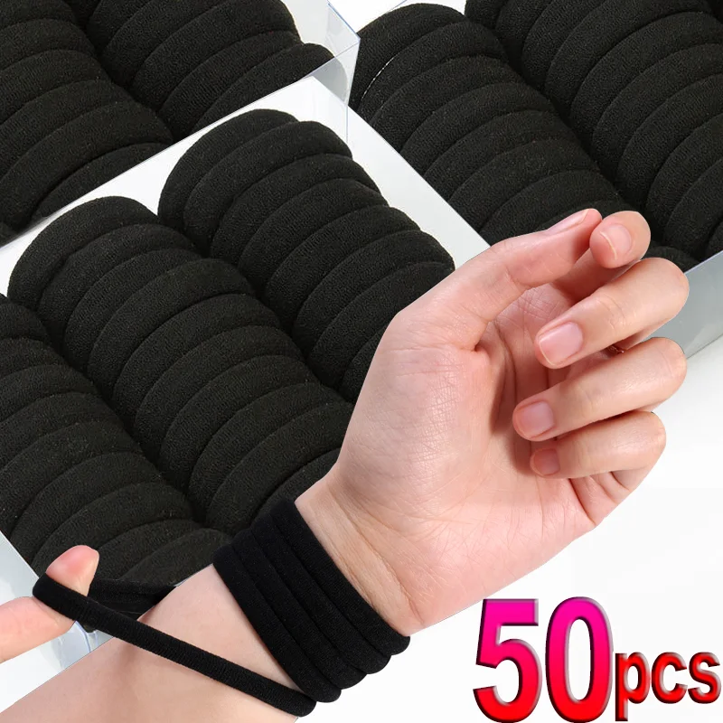 High Elastic Rubber Band Hair Tie Women's Headband Black Girls Ponytail Holder Fixed Hair Accessories Hair Ropes10/50Pcs 3-6MM