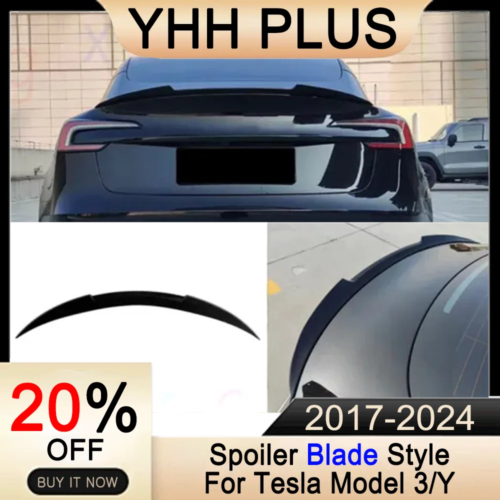 ABS Spoiler Rear Door Tail Trunk Wing Carbon Fiber Look For Tesla Model 3/Y 2017-NOW Accessories Model3 Highland 2024 Auto Parts