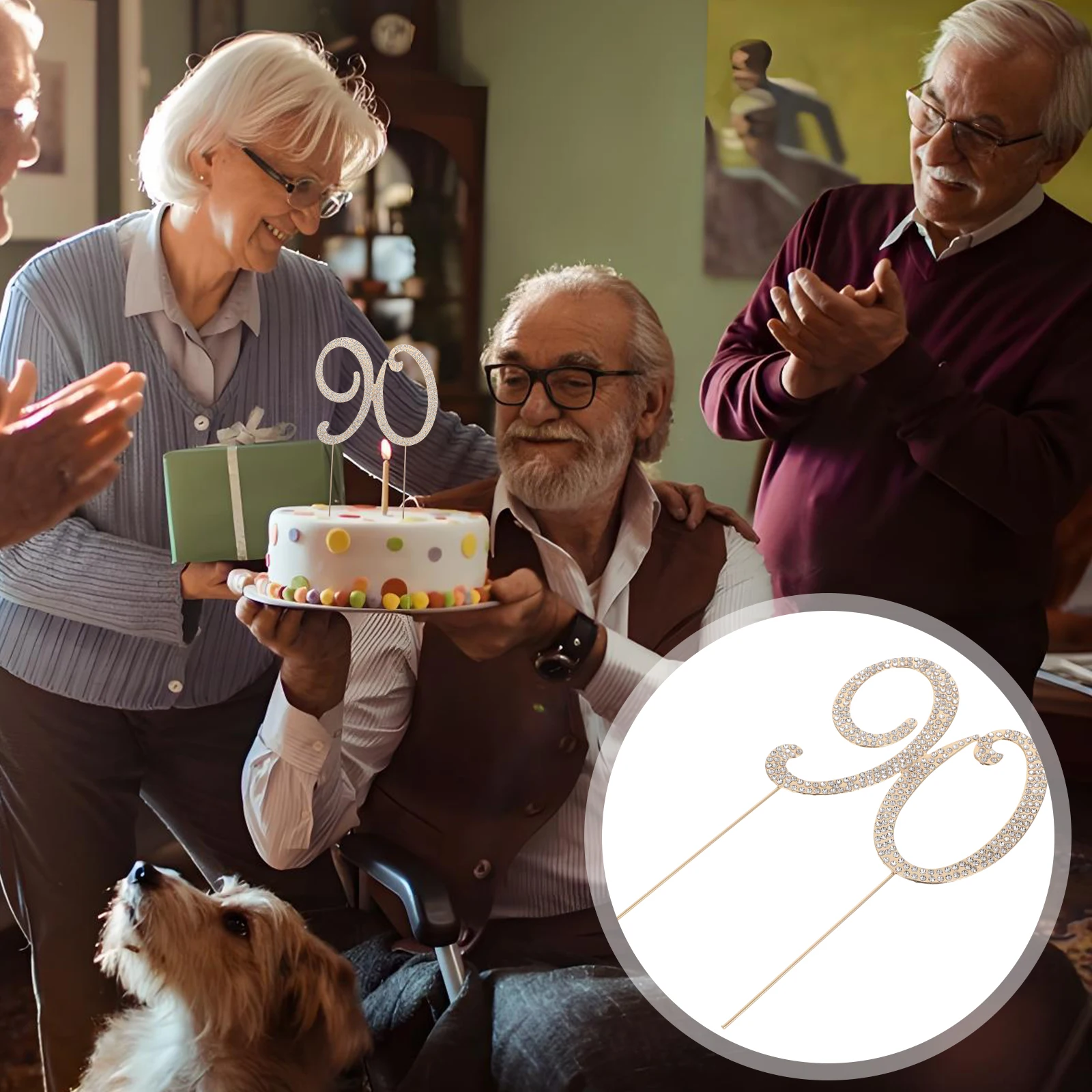 

Metal Rhinestone 90th Birthday Cake Topper Elegant Number Cupcake Pick for Party Decor 90th Cake Topper Number Toppers