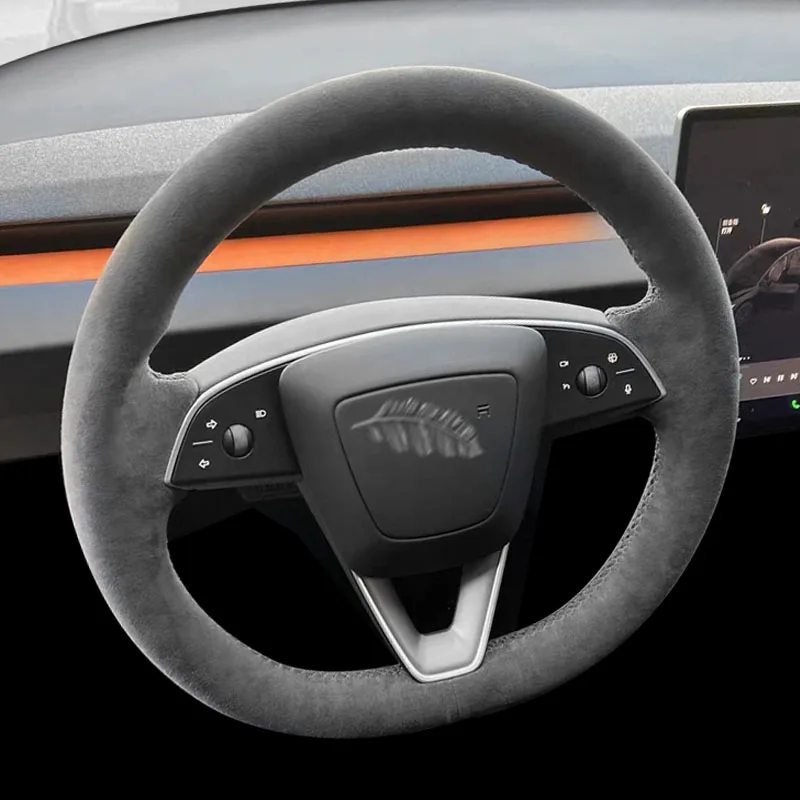 100% Fit For Newest Tesla Model 3+ Highland 2024 Auto Parts Hand-stitched black suede wear resistant car steering wheel cover