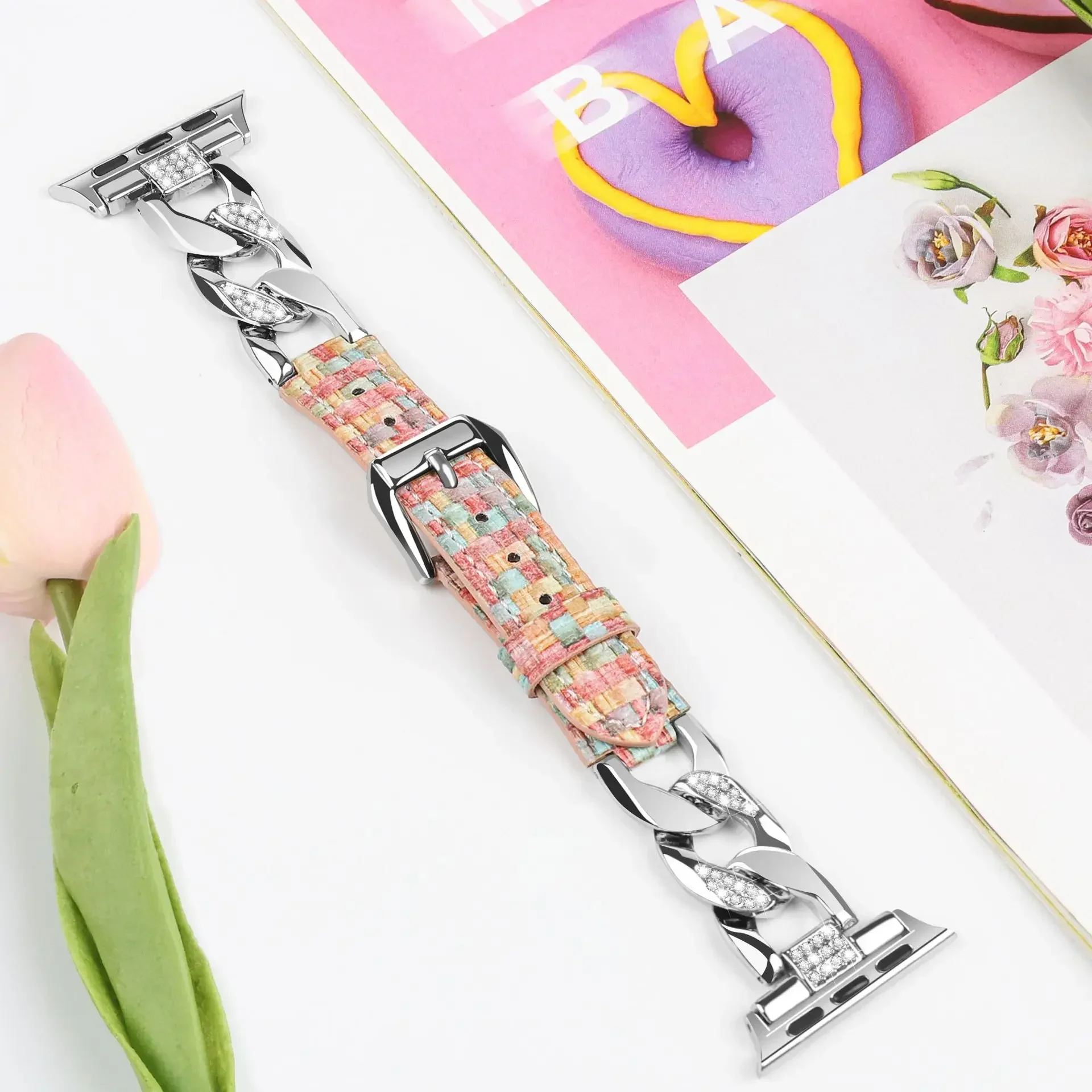 Cinturino in metallo + pelle per Apple Watch 11 10 46mm 45mm 44mm 42mm 49mm 40mm 41mm Bracciale con diamanti cinturino iWatch Ultra3 9 8 7 SE Corea