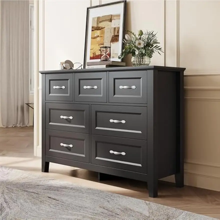 LINSY HOME 7 Drawers Dresser for Bedroom,Wood Bedroom Dresser Farmhouse Drawer Chest, 7 Chest of Drawer, Tall Dresser for Closet