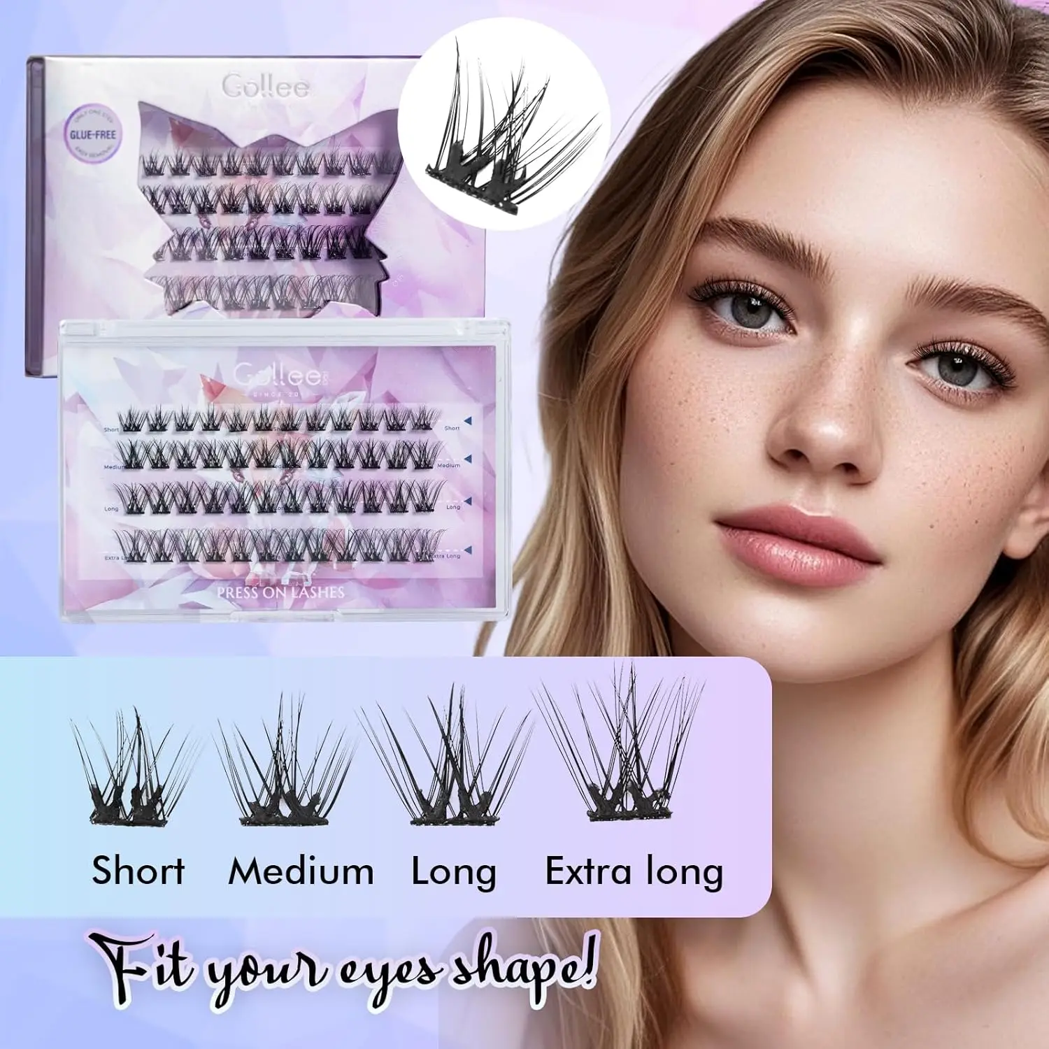 골리 셀프 접착 속눈썹 10-16mm 무접착 프리글루드 래쉬 클러스터 자연스러운 재사용 가능 초보자 친화적 잔여물 없음