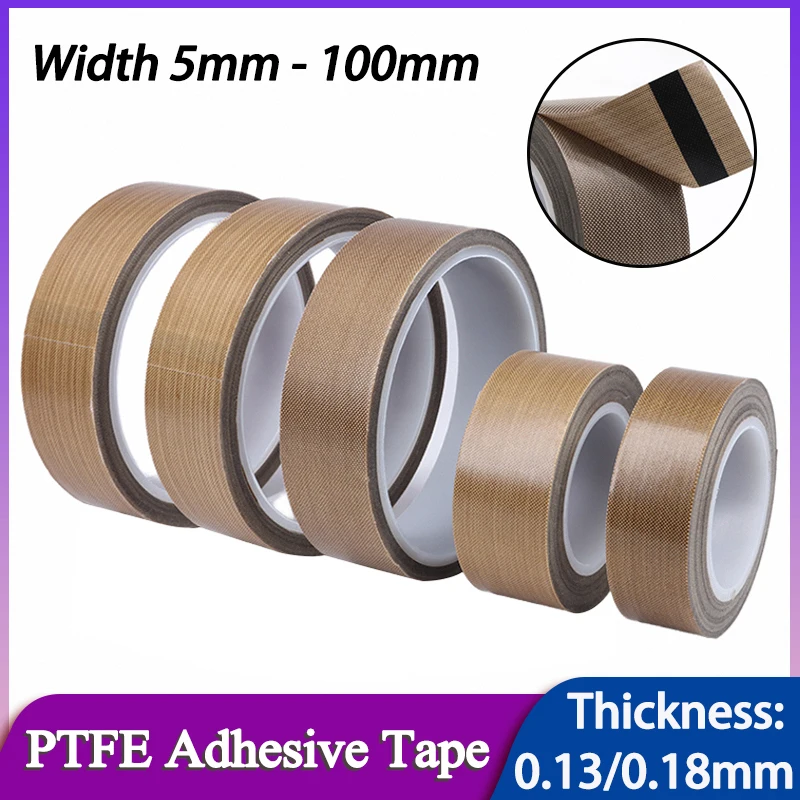 

10M/Roll PTFE Tape Adhesive Cloth Thickness 0.13mm/0.18mm Width 5~100mm Insulated High Temperature Resistant Sealing PTFE Tapes