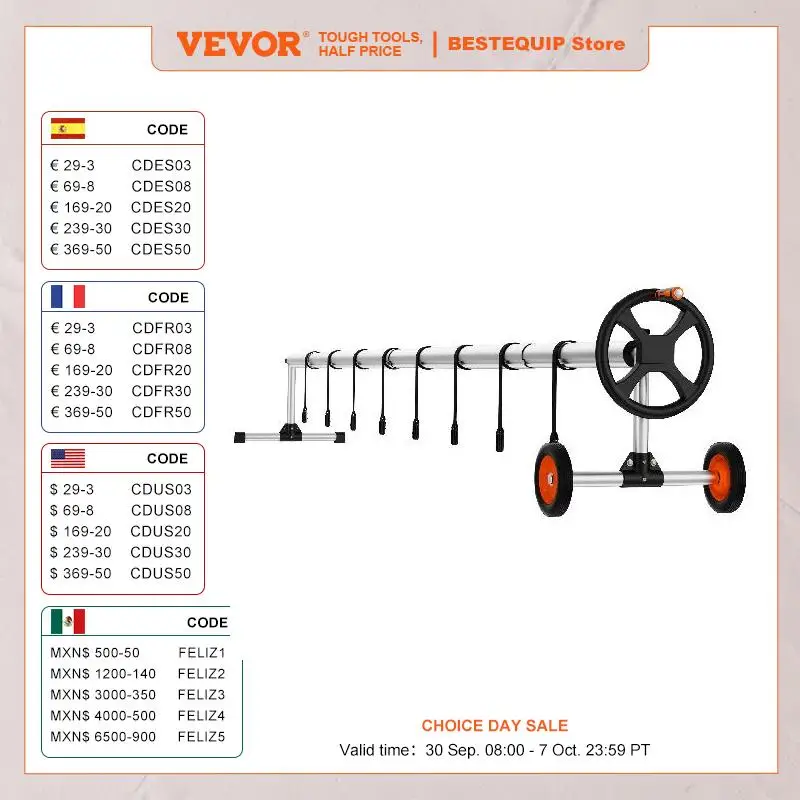 VEVOR 14/18/20/22 ft Pool Cover Reel Solar Inground Cover Aluminum Reel Set with Sandbags Fits for 3-14 ft Width Swimming Pools