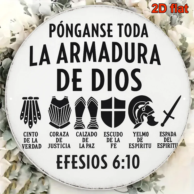 2D Flat, 1pc Spanish Armor of God Wall Plaque - Wooden Bible Verse Sign with Ephesians 6:10, Vintage Christian Church Decor for