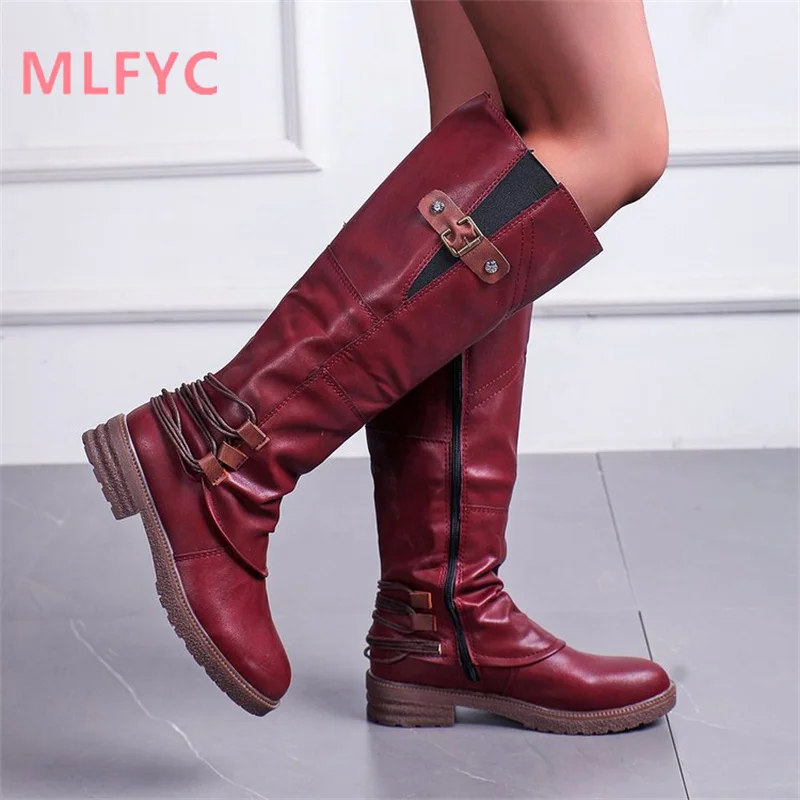 Women's Autumn and Winter New High Tube Square Heel Knight Boots Large Women's Shoes Side Zipper Waterproof Boots Women