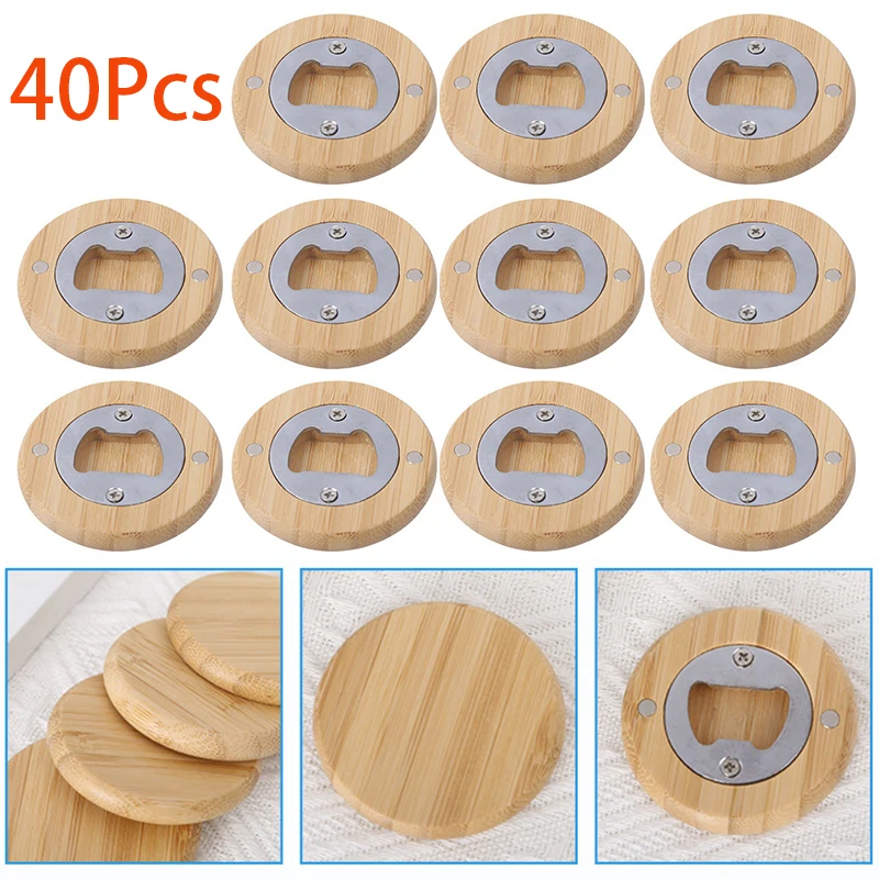 

40Pcs Bamboo Bottle Opener Stainless Steel Beer Opener for Groomsmen Gifts Home Kitchen Wedding Party Bar Restaurant