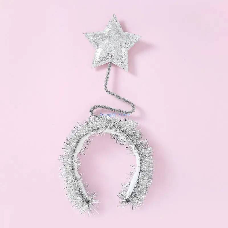 P8DB Sequins Tinsel Star Headband for Teens Festival Xmas Party Performances