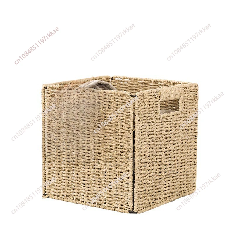 Foldable Handwoven Water Hyacinth Storage Baskets Wicker Cube  Rectangular Laundry Organizer Totes,Set of 4 Pcs