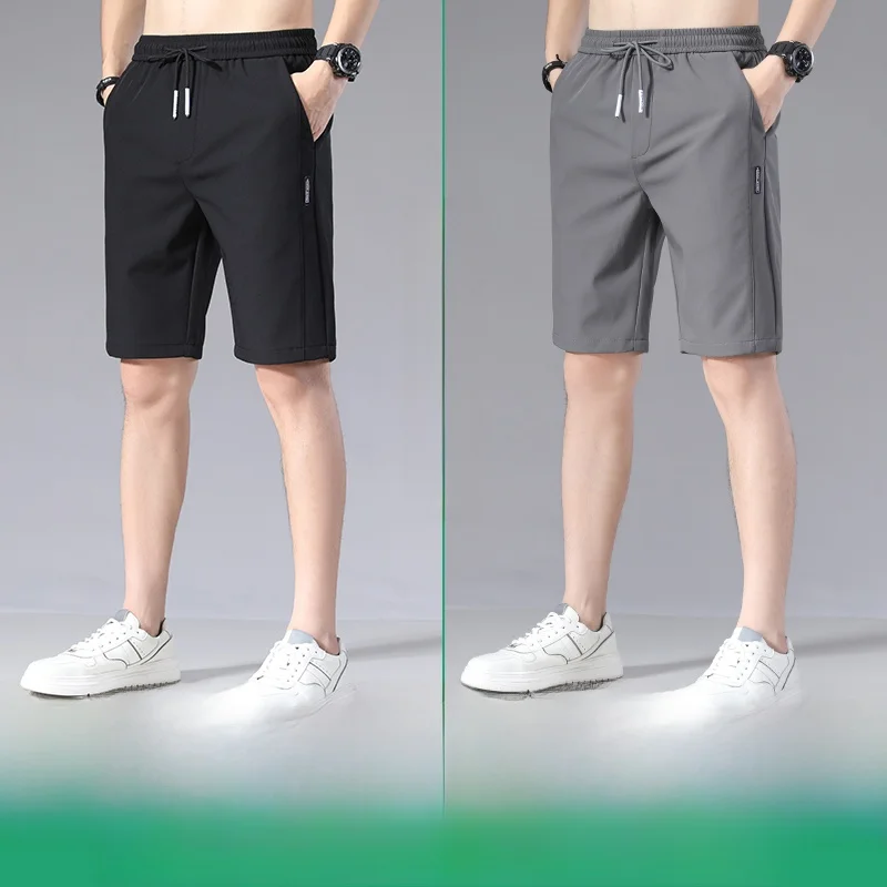 

Новые мужские летние спортивные шорты из дышащего тонкого полиэстера с эластичными волокнами, свободного кроя, длиной 5 дюймов, из ледяного шелка, для повседневной носки