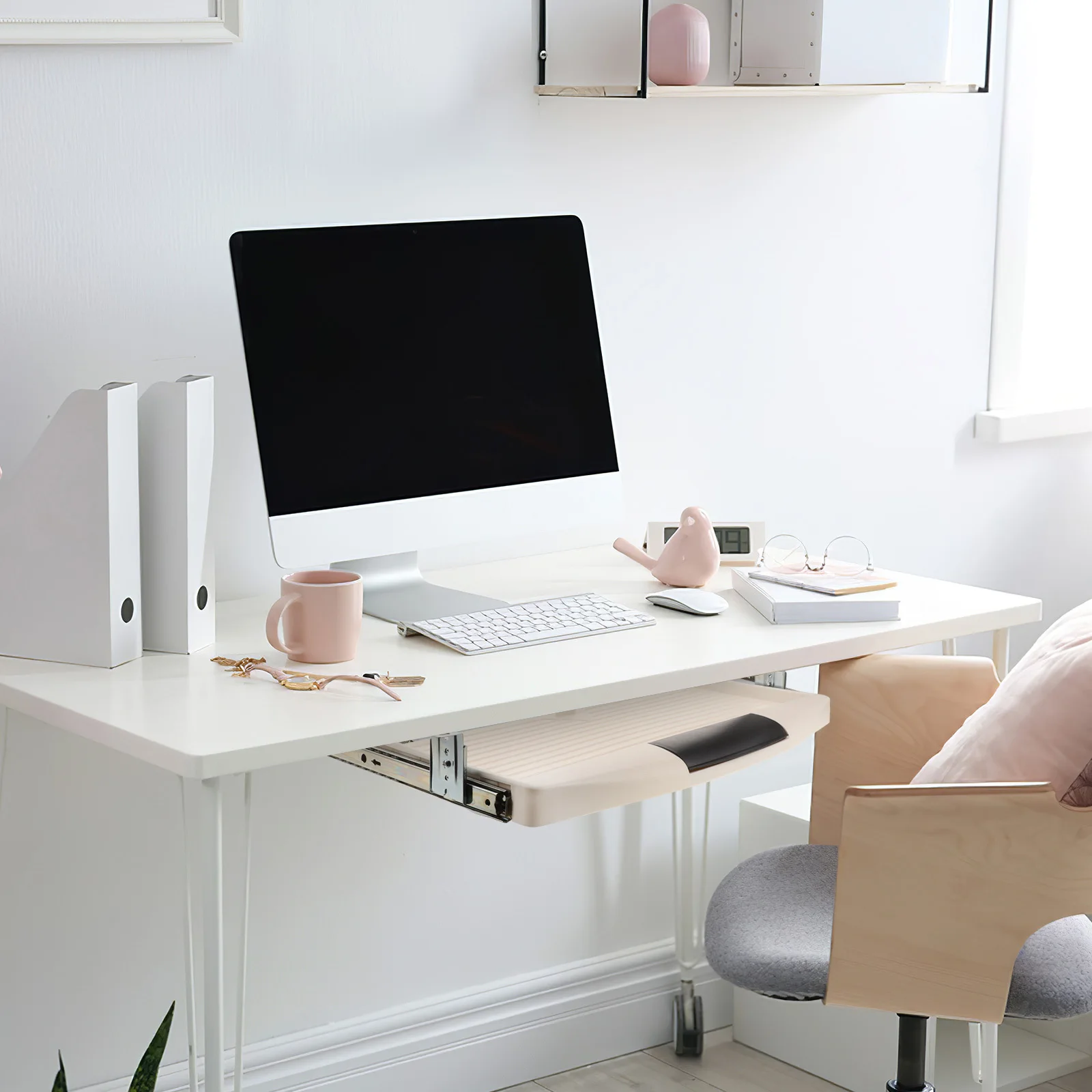 

Набор: Выдвижной органайзер для клавиатуры под стол, многофункциональный лоток для хранения клавиатуры, органайзер для офисного стола под столешницей