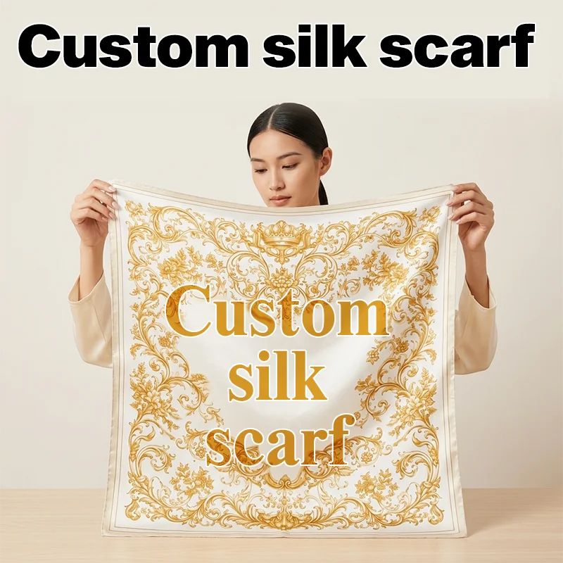 Custom Photo Logo Women Pure Silk Scarf Premium Luxury Smooth Satin Scarves Personalized Fashion Outfit Accessory
