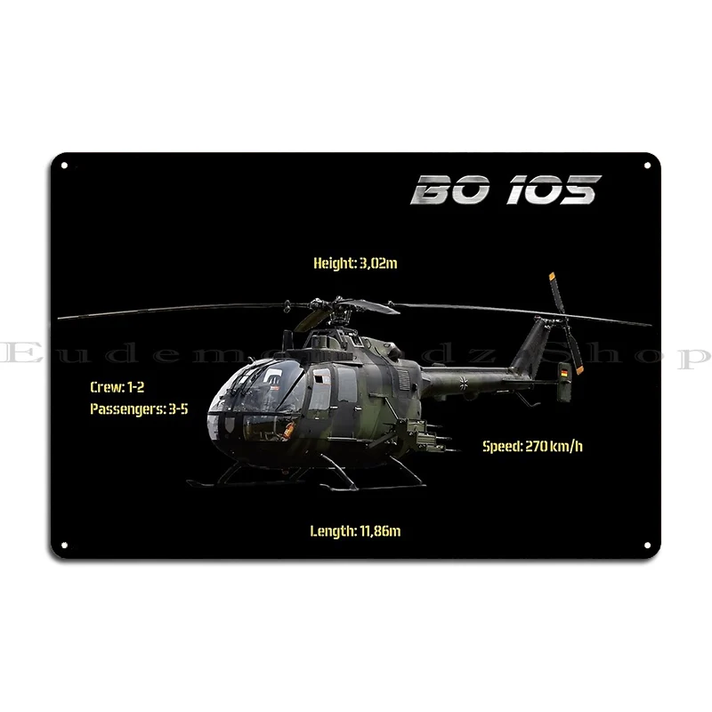 Helicopter Bo 105 Metal Plaque Character Classic Party Plates Create Poster Tin Sign Poster