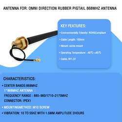 Omni dirección GOMA pigtail 868MHz antena ISM 868