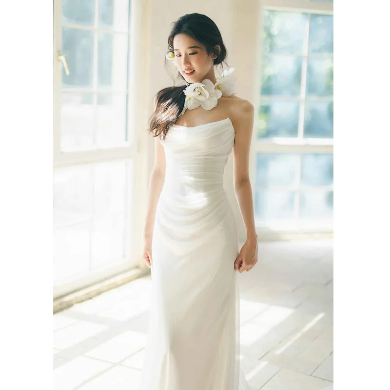 Weightless Beach Satin Evening Dresses Simple Strapless Silken Mermaid Vestidos De Fiesta New Style