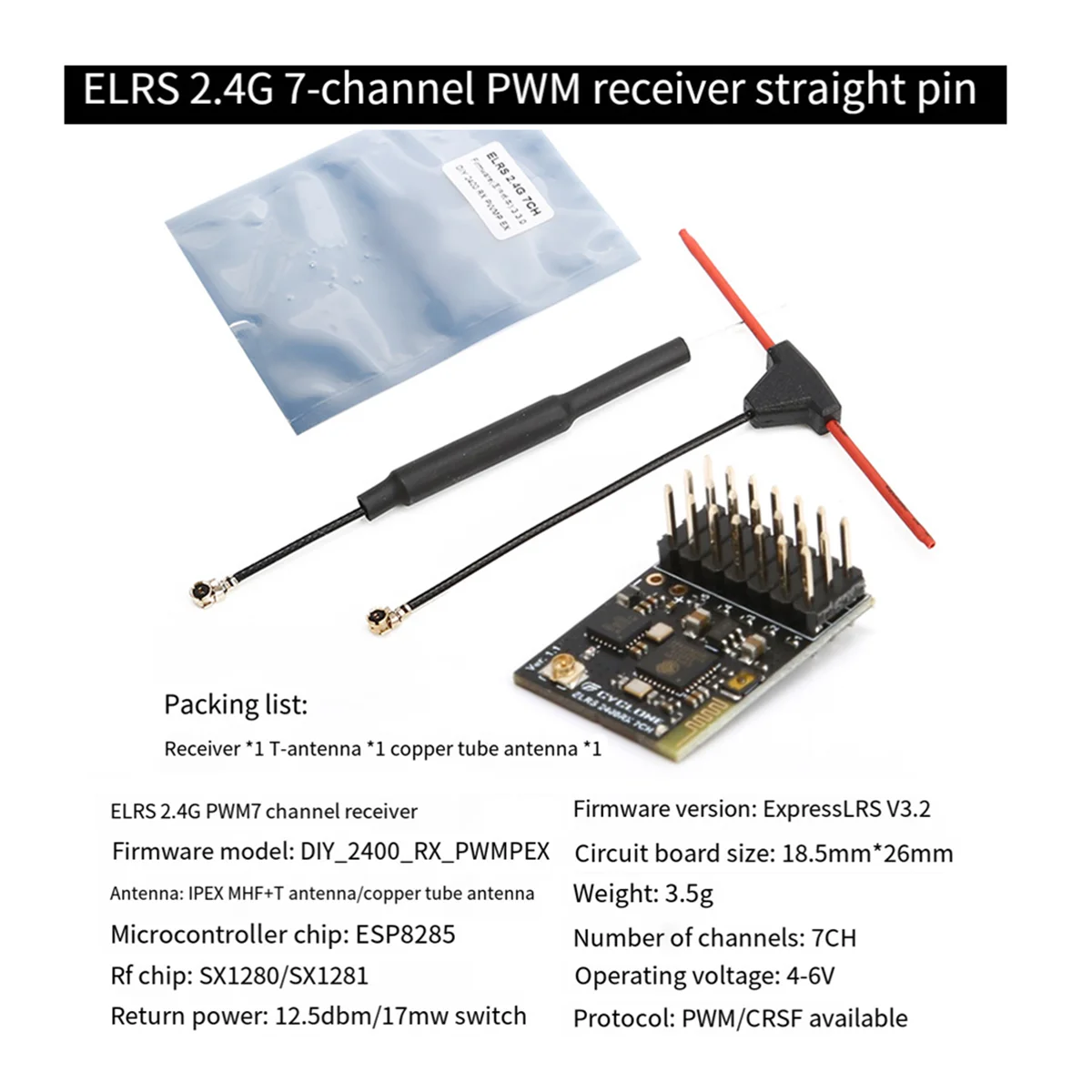 JABS-For CYCLONE ELRS 2.4G 7CH PWM Receiver ExpressLRS RX 2400RX PWM/CRSF for RC FPV Drone Quadcopter