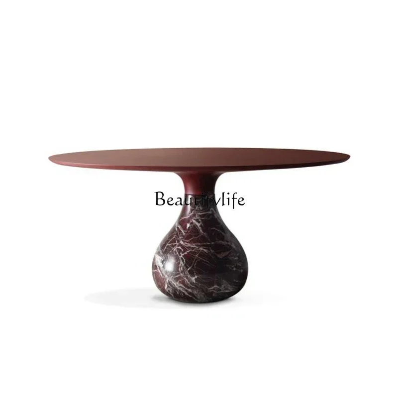 

Italian Style Light Luxury Stone Plate Dining Table with Turntable Home Modern Minimalist Marble round Table