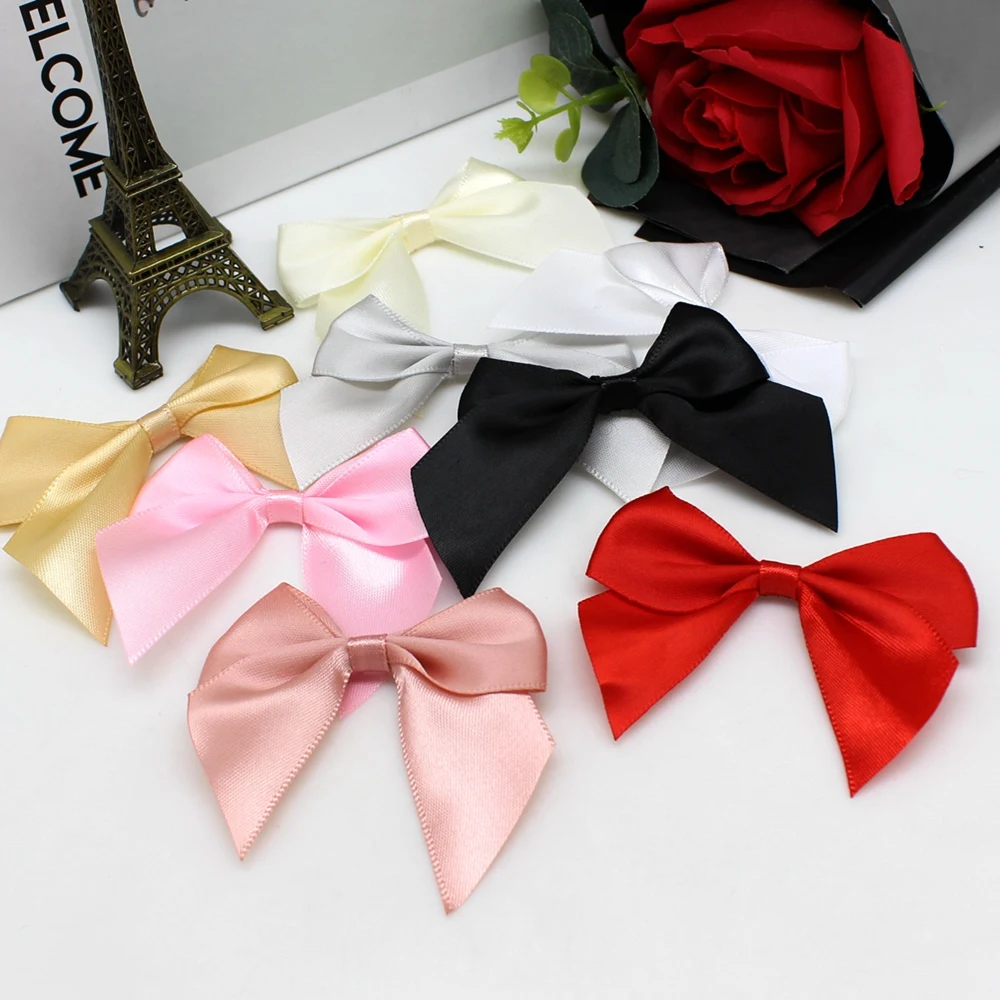 Lazos de cinta de satén para manualidades, lazos de decoración para paquetes de manualidades, lazo pequeño, envoltura de flores para manualidades, boda, nacimiento, 20/50 piezas, 65x65mm