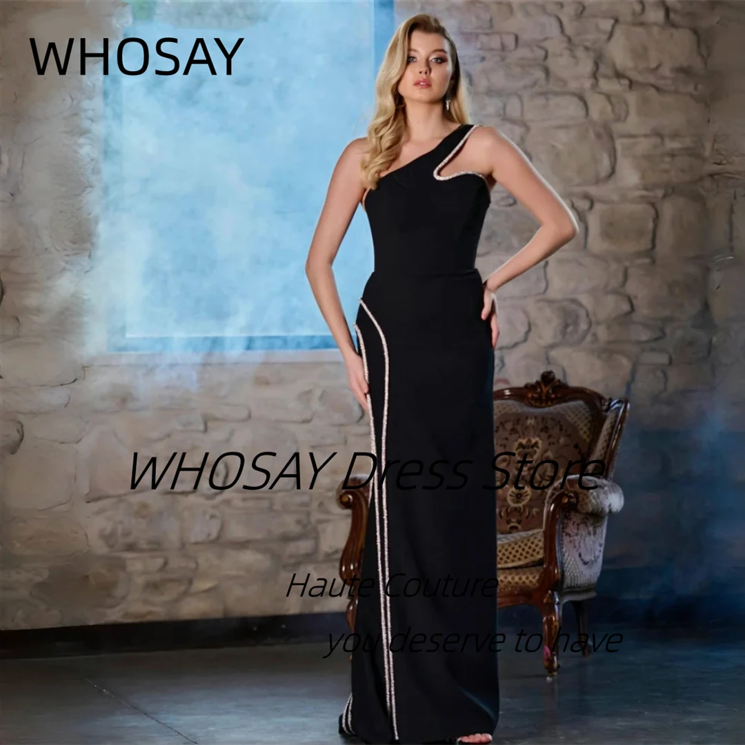 

WHOSAY 2025 Black Prom Dresses One Shoulder Chain Drill Robe Des Soiree Zipper Back Celebrity Women Evening Gowns Customized
