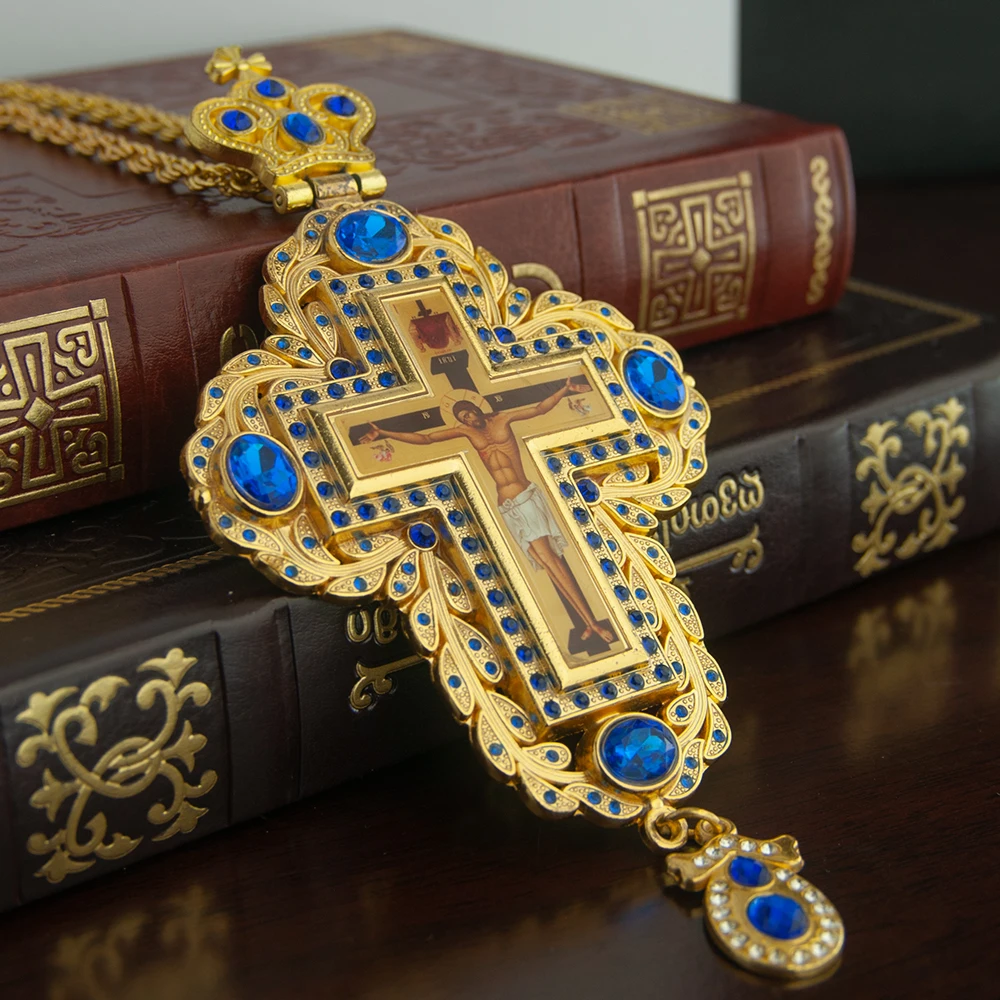 HTISOK Orthodoxes Kreuz-Anhänger, vergoldeter Jesus-Anhänger aus Zinklegierung, Priester-Brustkreuz, Kreuzanhänger – Detail 5
