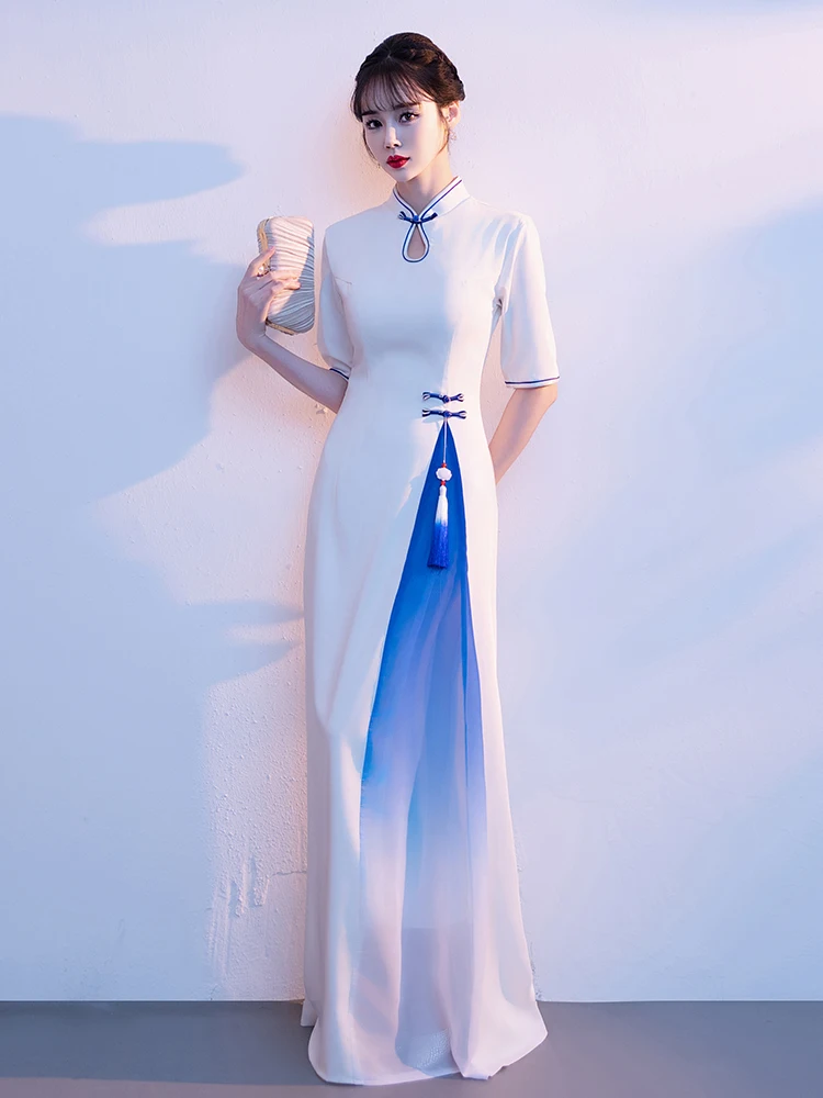 

Длинное женское платье-русалка в старинном китайском стиле для выступлений на гучжэне, традиционное свадебное платье для торжеств