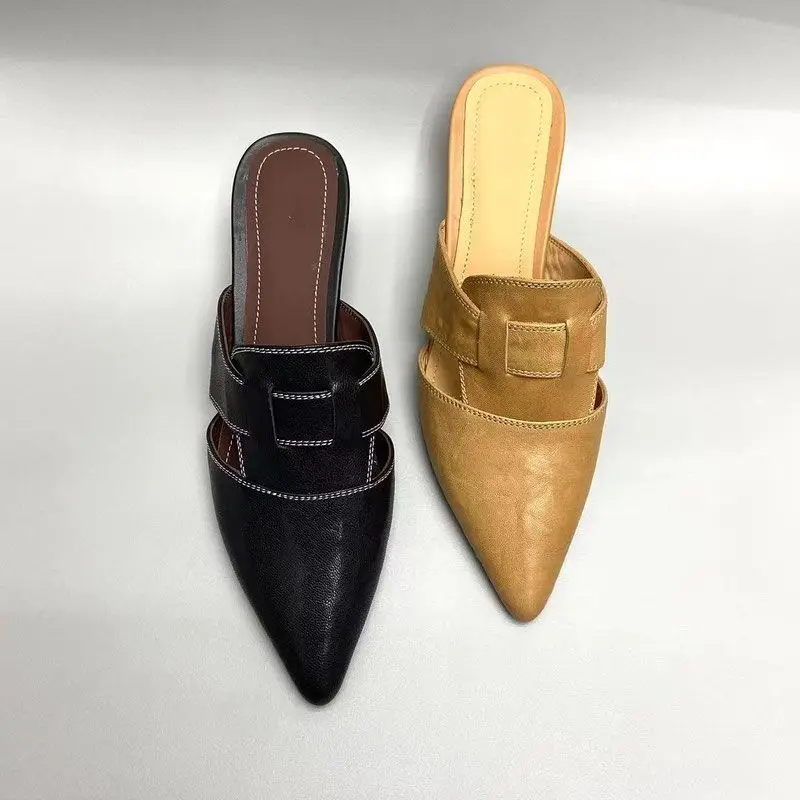 

Shoes Leather Low Heel Women's Mules Slippers and Ladies Sandals Pointed Toe Slides Pvc Eva Elegant Fashionable Summer 2025 Shoe