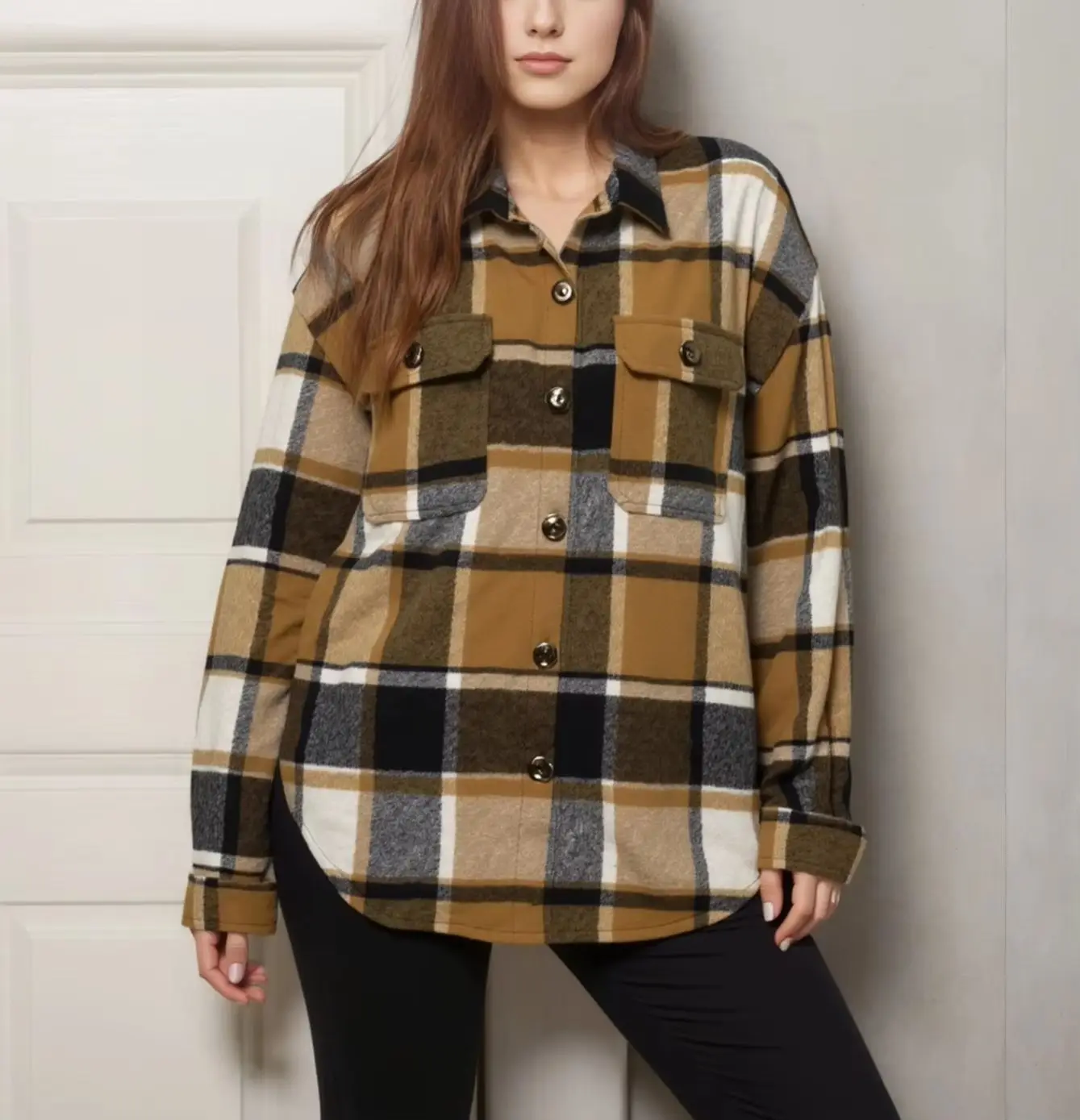 

Oversized Plaid Button Down Shirt Jacket for Women, Casual Fall & Winter Top