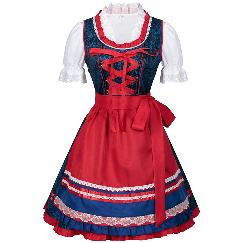 Fantasia de cerveja alemã Oktoberfest feminina com avental, vestido de cerveja bávara feminino, vestido tradicional