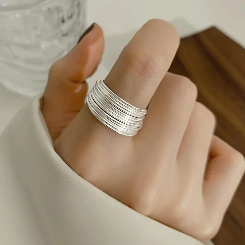 

Minimalism Silver Multilayer Unique Lines Interware Rings for Women Girls Fashion Jewelry Finger Ring for Party Birthday Gift