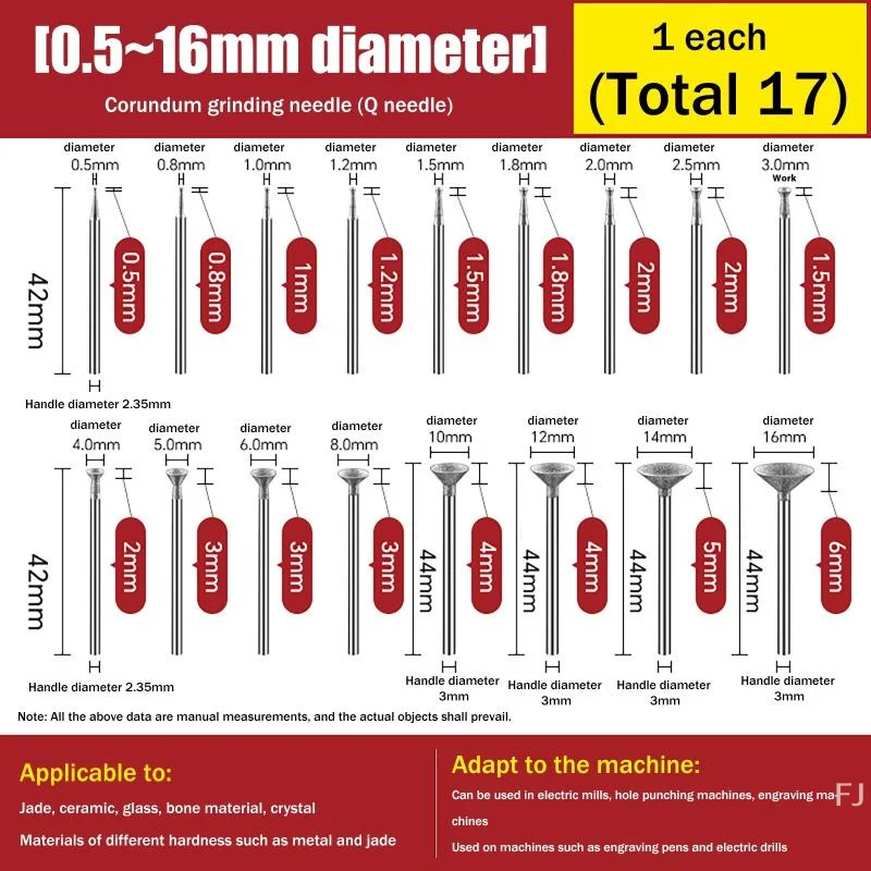 Precision Diamond Round Burring Drill Bit, 0.5-16mm; 2.35mm Shank Sanding Grinding Head; Perfect for Electric Grinders.