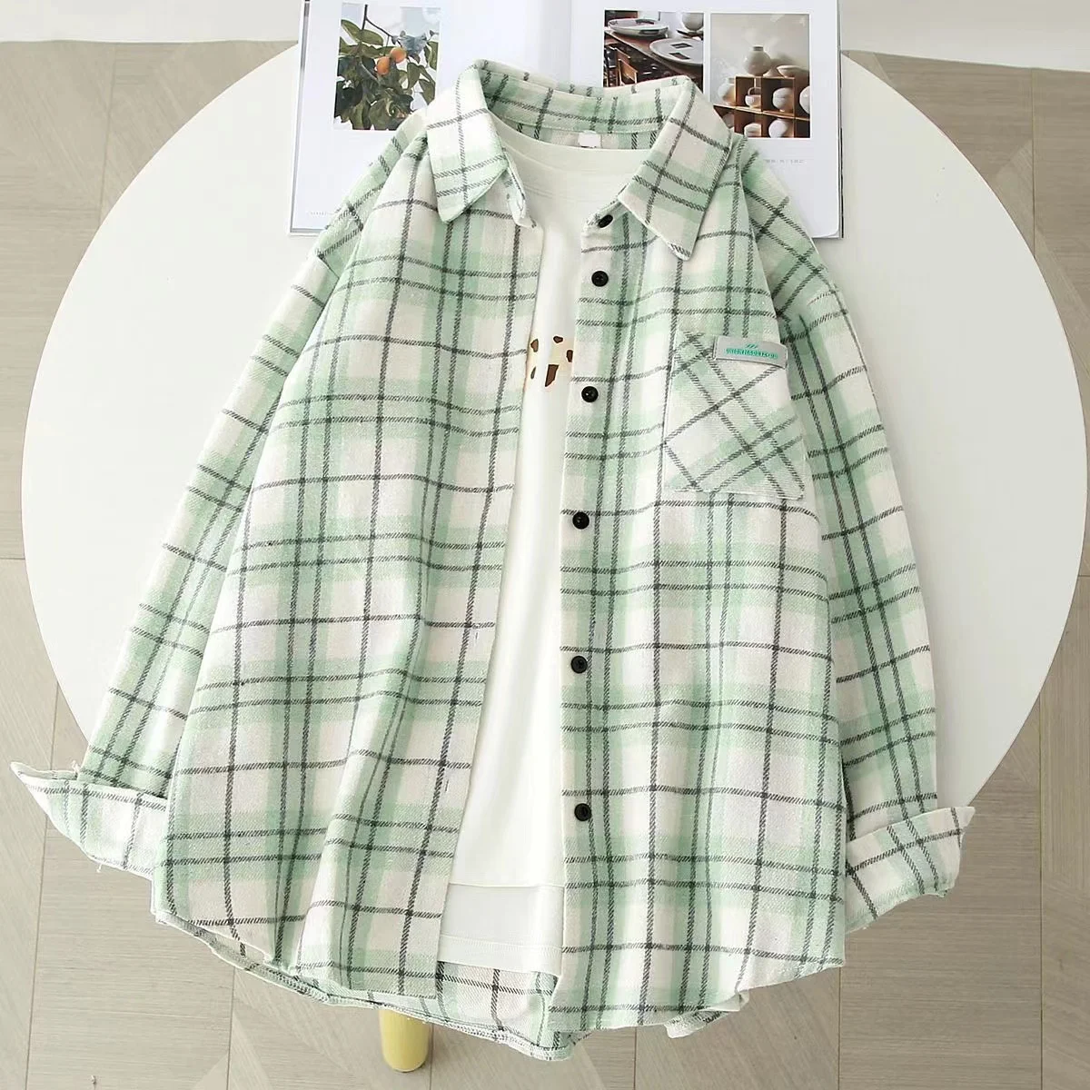 

Свободная повседневная клетчатая длинная све irt для мужчин, осенняя одежда больших размеров 300, модная удобная рабочая одежда из полиэстера, молодежная мода