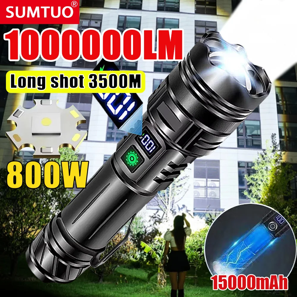 1000000LM High Power Led Flashlight Rechargeable Long Range 3500M Long Range Ultra Powerful Flashlight Outdoor Camping Lantern