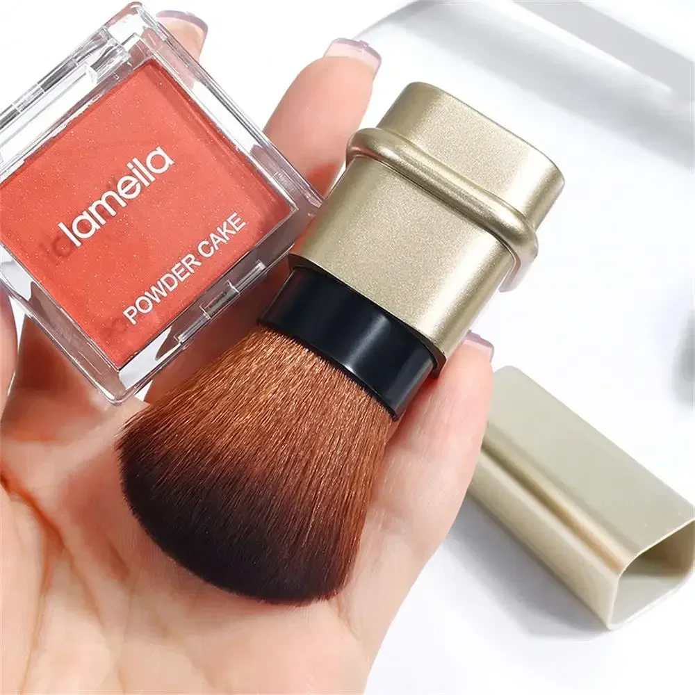 Pincel quadrado retrátil único para blush – pó solto e pincel de configuração com capa, ferramenta de maquiagem multifuncional portátil